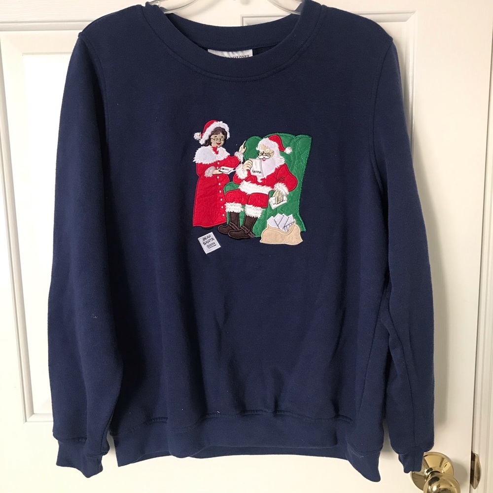 Mr and mrs Santa Claus blue sweater L